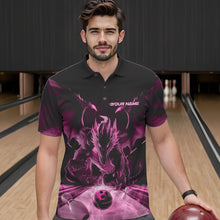 Load image into Gallery viewer, Custom Black And Pink Dragon Bowling Jerseys, Dragon Bowling Team Polo Shirts For Men IPHW8956