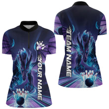 Load image into Gallery viewer, Custom Blue And Purple Dragon Bowling Women Quarter-Zip Shirts, Dragon Bowling League Shirt IPHW8958