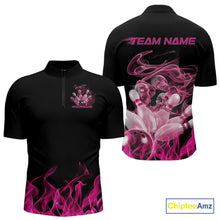 Load image into Gallery viewer, Custom Pink Skull Smoke Bowling Team Men Quarter-Zip Shirts, Halloween Bowling Outfit IPHW9772
