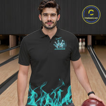 Load image into Gallery viewer, Custom Turquoise Blue Skull Smoke Bowling Team Men Polo Shirts, Halloween Bowling Outfit IPHW9774