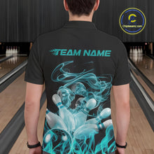 Load image into Gallery viewer, Custom Turquoise Blue Skull Smoke Bowling Team Men Polo Shirts, Halloween Bowling Outfit IPHW9774