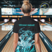 Load image into Gallery viewer, Custom Turquoise Blue Skull Smoke Bowling Women Quarter-Zip Shirts, Halloween Outfit IPHW9774