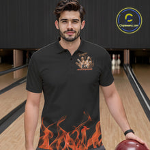 Load image into Gallery viewer, Custom Orange Skull Smoke Bowling Team Men Polo Shirts, Halloween Bowling Outfit IPHW9775
