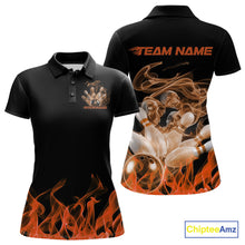 Load image into Gallery viewer, Custom Orange Skull Smoke Bowling Team Women Polo Shirts, Halloween Bowling Outfit IPHW9775
