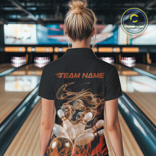 Load image into Gallery viewer, Custom Orange Skull Smoke Bowling Team Women Quarter-Zip Shirts, Halloween Bowling Outfit IPHW9775