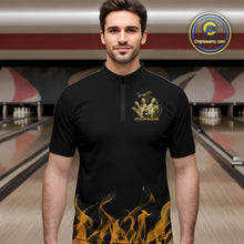 Load image into Gallery viewer, Custom Yellow Skull Smoke Bowling Team Men Quarter-Zip Shirts, Halloween Bowling Outfit IPHW9776