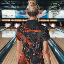 Load image into Gallery viewer, Custom Black And Orange Flame Bowling Team Women Quarter-Zip Shirts, Fire Bowling Jerseys IPHW9780
