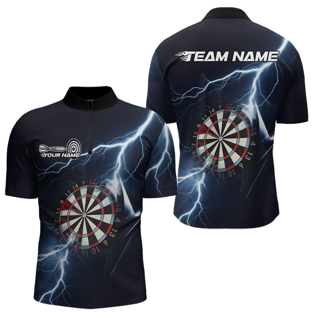 Blue Thunder Lightning Dartboard Custom Dart Quarter-Zip Shirts For Men, Dart Team League Shirt IPHW8486