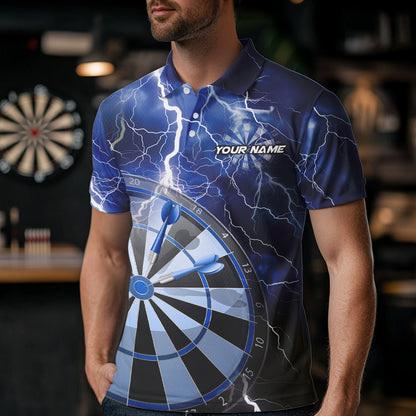 Custom Blue Thunder Lightning Dartboard Dart Polo Shirts For Men, Dart Tournament Team Shirt IPHW8488