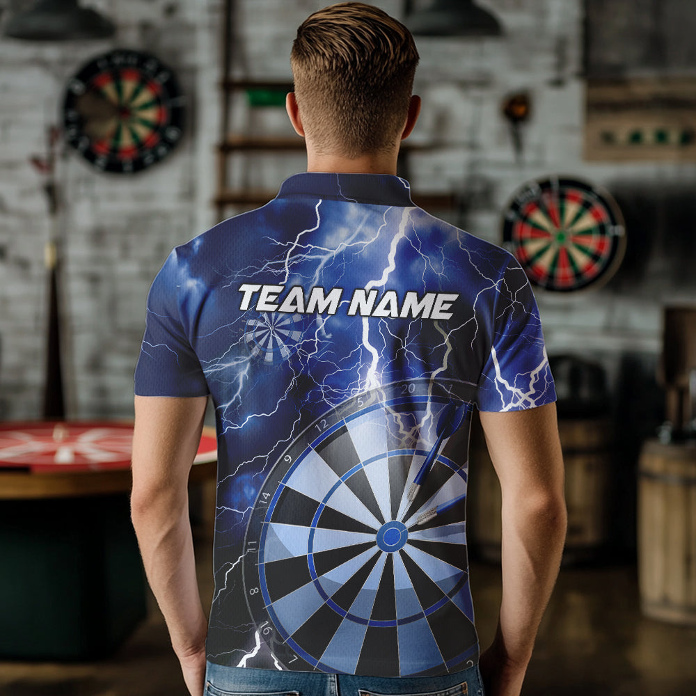 Custom Blue Thunder Lightning Dartboard Dart Polo Shirts For Men, Dart Tournament Team Shirt IPHW8488