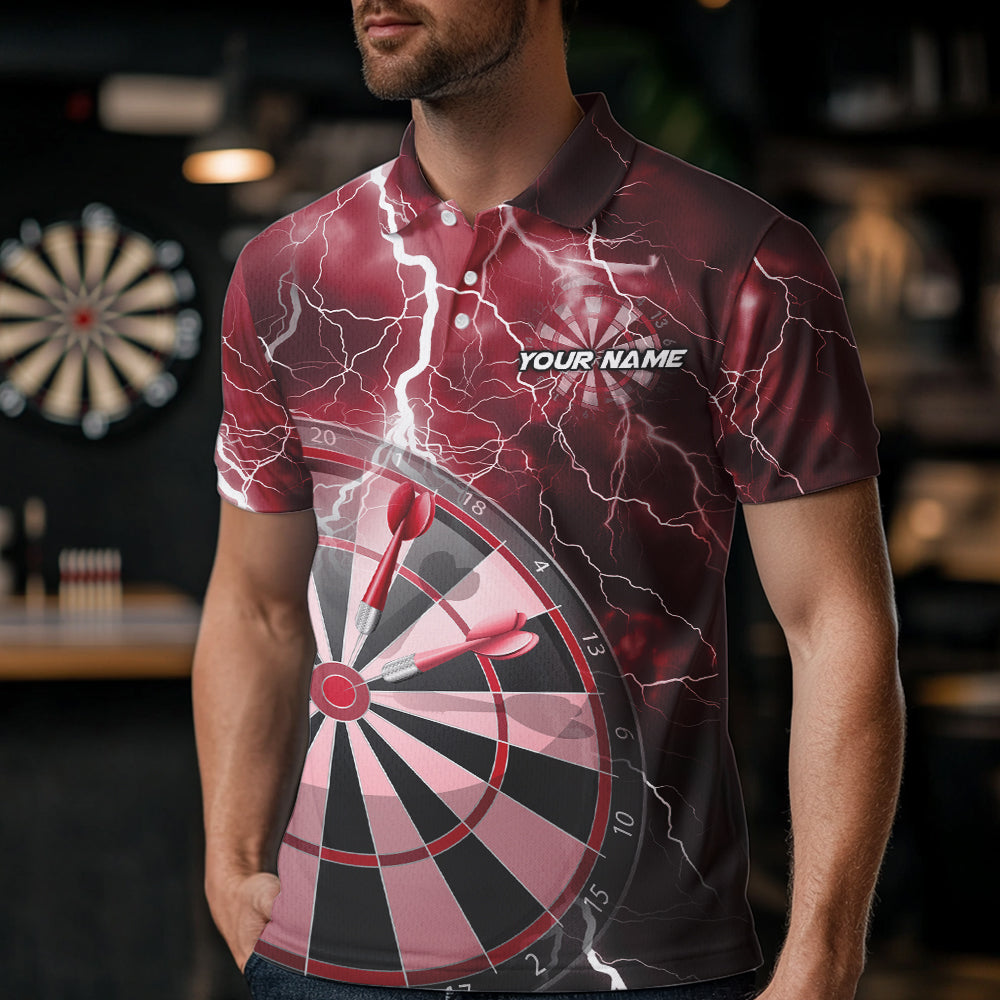 Custom Red Thunder Lightning Dartboard Dart Polo Shirts For Men, Dart Tournament Team Shirt IPHW8489