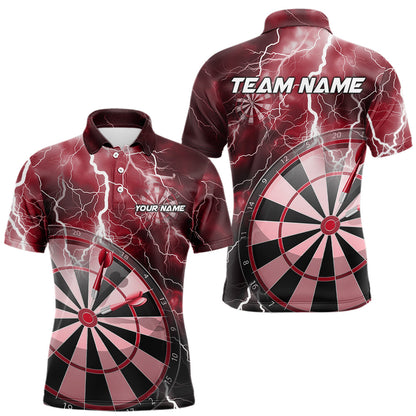 Custom Red Thunder Lightning Dartboard Dart Polo Shirts For Men, Dart Tournament Team Shirt IPHW8489