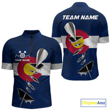 Load image into Gallery viewer, Custom Colorado State Flag Silver Dart Steel Tip Dart Men Quarter-Zip Shirt, Dart Team Jerseys IPHW10568