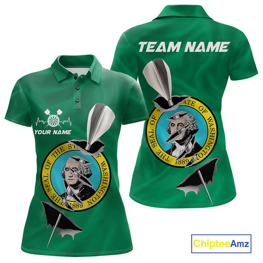 Custom Washington State Flag Silver Dart Steel Tip Dart Women Polo Shirt, Dart Team Jerseys IPHW10569