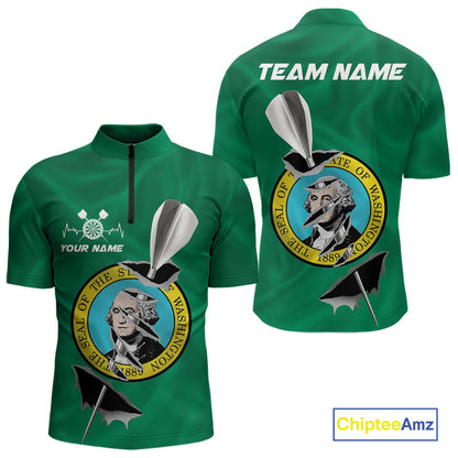 Custom Washington State Flag Silver Dart Steel Tip Dart Men Quarter-Zip Shirt, Dart Team Jerseys IPHW10569