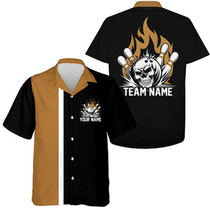 Custom Flame Skull Vintage Bowling Shirts For Men And Women, Halloween Bowling Outfits IPHW7256