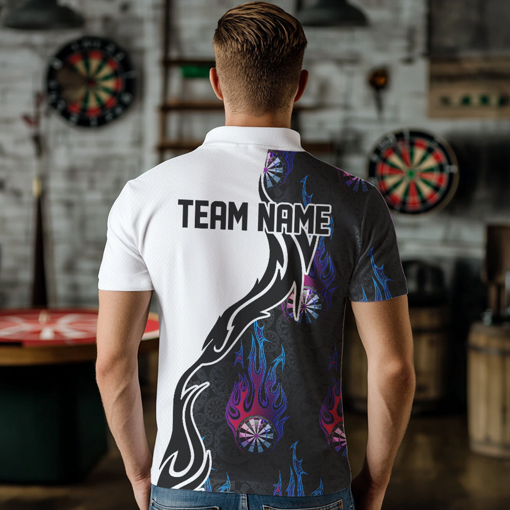 Blue And Purple Flame Dartboad Custom Dart Polo Shirts For Men, Dart Tournament Team Shirt IPHW8499