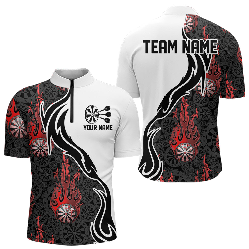 Black And Red Flame Dartboad Custom Dart Quarter-Zip Shirts For Men, Dart Tournament Team Shirt IPHW8500