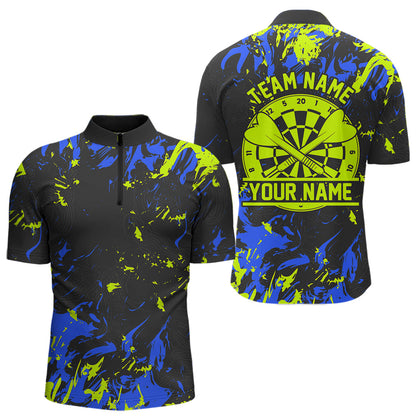 Blue And Green Splatter Personalized Dart Quarter-Zip Shirts For Men, Dart Jerseys For Team IPHW8501
