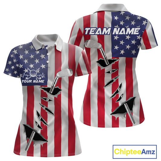 Custom US Flag Golf Club Patriotic Golf Team Shirt For Women, American Golfer Outfits IPHW10579