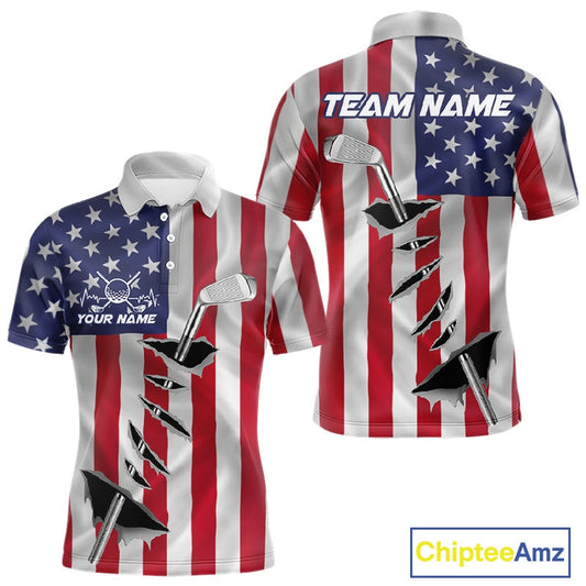 Custom US Flag Golf Club Patriotic Golf Team Shirt For Men, American Golfer Outfits IPHW10579
