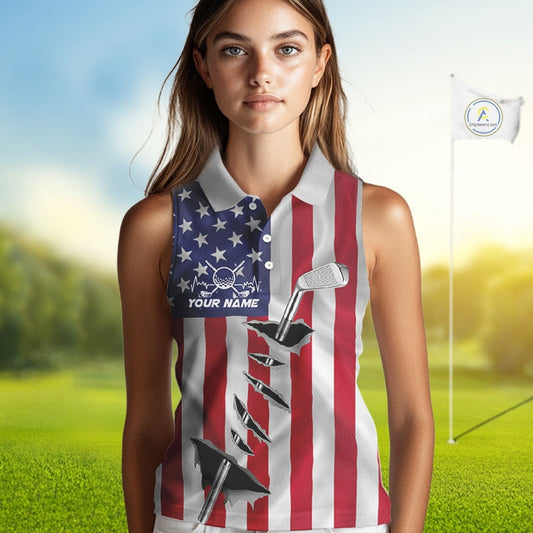 Custom US Flag Golf Club Patriotic Golf Team Shirt For Women, American Golfer Outfits IPHW10579