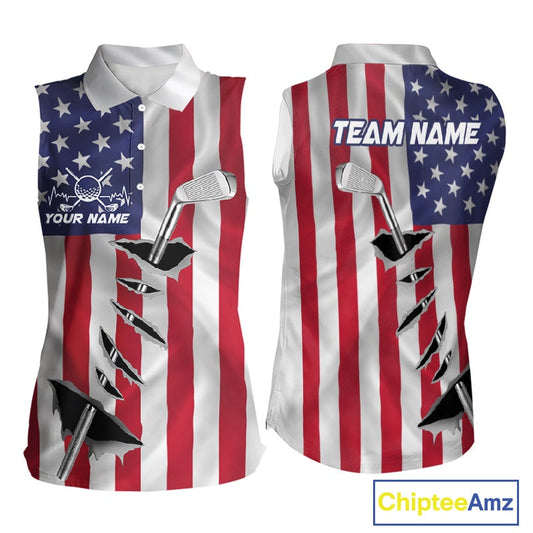 Custom US Flag Golf Club Patriotic Golf Team Shirt For Women, American Golfer Outfits IPHW10579