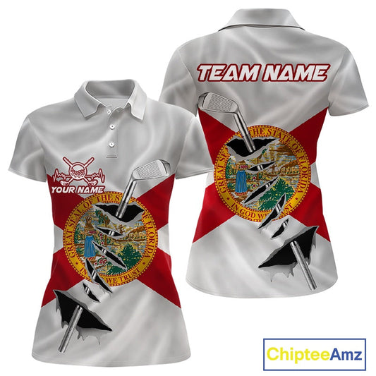 Custom Florida State Flag Golf Club Patriotic Golf Team Shirt For Women, Golfer Outfits IPHW10580