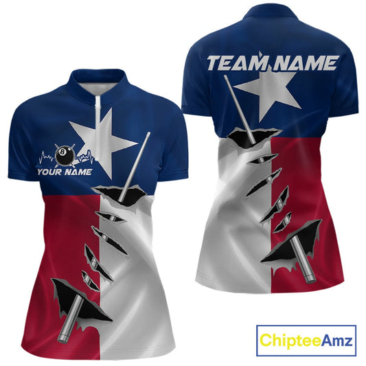 Custom Texas State Flag Silver Billiard Cue Patriotic Billiard 8 Ball Shirts For Women IPHW10587