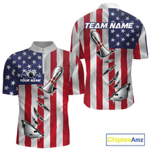 Load image into Gallery viewer, Custom US Flag Silver Bowling Ball And Pin Patriotic Bowling Shirts For Men Team Jerseys IPHW10588