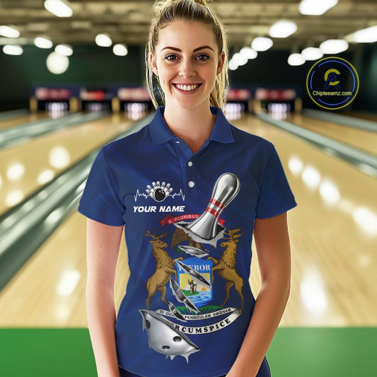 Custom Michigan State Flag Silver Bowling Ball And Pin Patriotic Bowling Shirts For Women IPHW10589