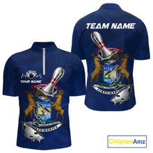 Load image into Gallery viewer, Custom Michigan State Flag Silver Bowling Ball And Pin Patriotic Bowling Shirts For Men IPHW10589