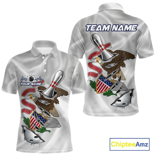 Custom Illinois State Flag Silver Bowling Ball And Pin Patriotic Bowling Shirts For Men IPHW10591