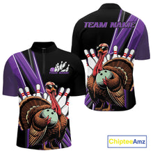 Load image into Gallery viewer, Black And Purple Custom Funny Turkey Bowling Men Shirts, Bowling League Team Shirt IPHW10802
