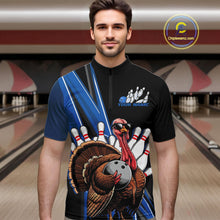 Load image into Gallery viewer, Black And Blue Custom Funny Turkey Bowling Men Shirts, Bowling League Team Shirt IPHW10804