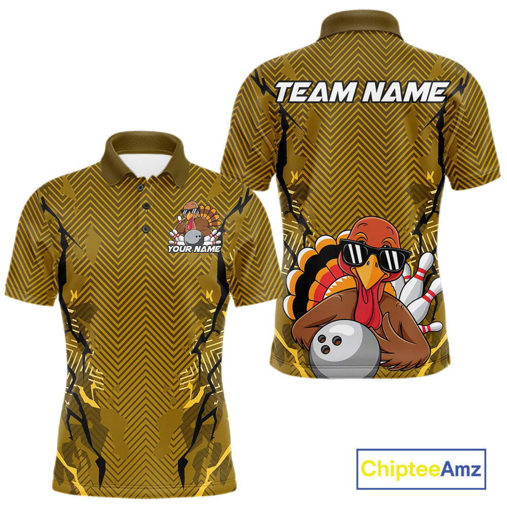 Yellow Custom Funny Turkey Bowling Jerseys, Bowling Team League Shirt Men Bowlers Outfit IPHW10810