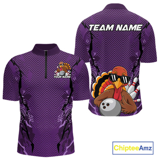 Purple Custom Funny Turkey Bowling Jerseys, Bowling Team League Shirt Men Bowlers Outfit IPHW10811