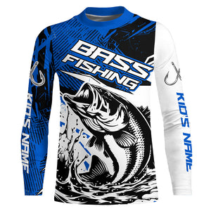 Personalized Bass Fishing Jerseys, Bass Long Sleeve Tournament Fishing Shirts Fishing Gifts | Blue IPHW6206