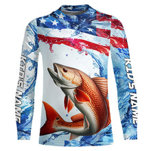 Load image into Gallery viewer, Redfish Fishing American Flag Long Sleeve Saltwater Fishing Shirts, Custom Redfish Fishing Jerseys IPHW6527