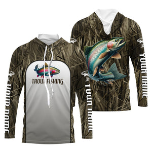 Rainbow Trout Fishing Grass Camo Custom Long Sleeve Fishing Shirts, Trout Tournament Fishing Jerseys IPHW6531