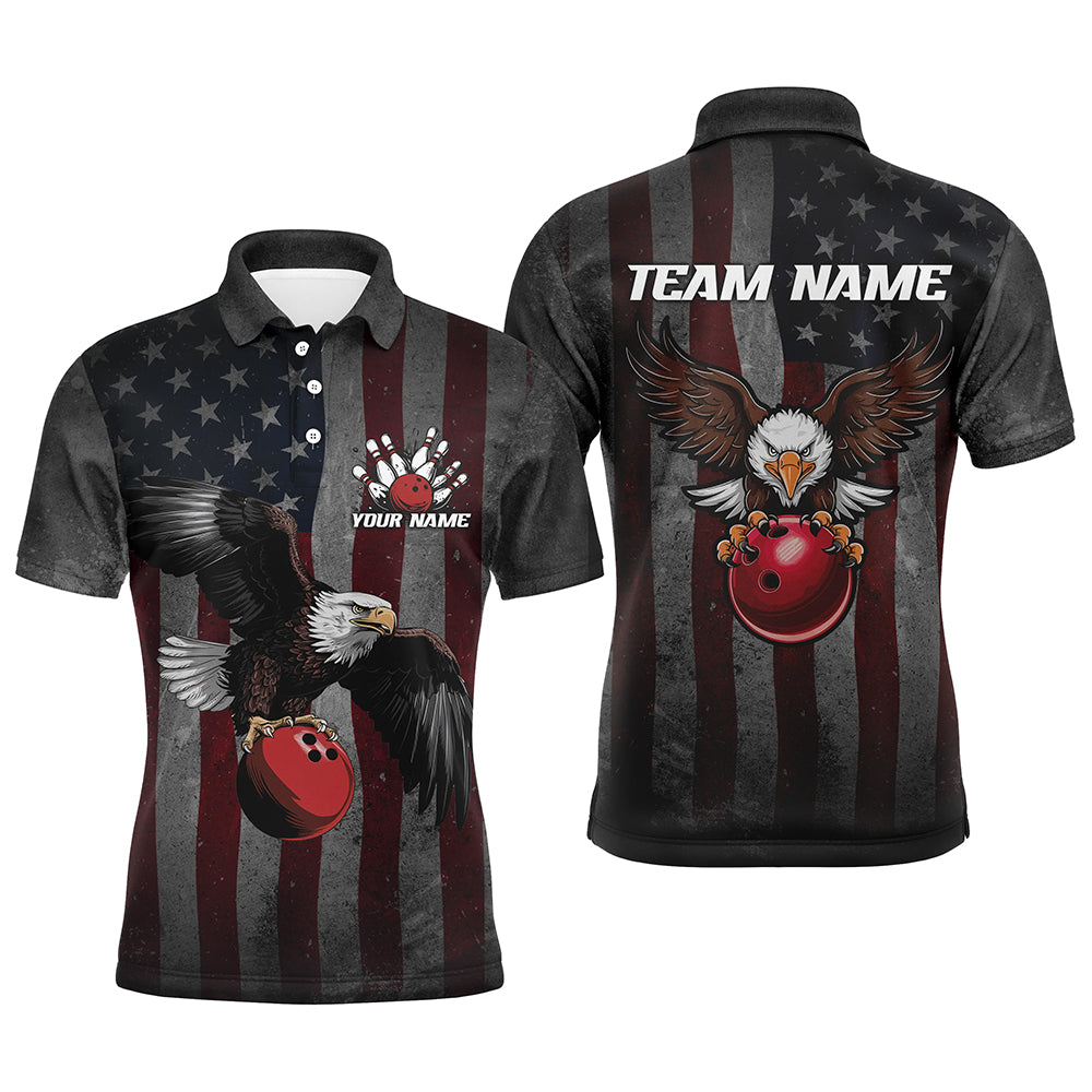 Vintage American Flag Eagle Bowling Custom Team Shirts For Men And Women, Patriotic Bowling Jersey IPHW6697