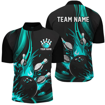 Black And Blue Custom Bowling Uniforms Bowling Shirts For Men, Bowling Team League Shirts IPHW7274