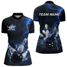 Load image into Gallery viewer, Custom Black And Blue Thunder Lightning Bowling Tournament Quarter-Zip Shirts For Women IPHW8522