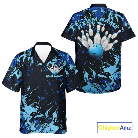 Custom Blue Camo Men And Women Bowling League Shirt, Bowlers Jerseys Bowling Tournament Outfit IPHW10617