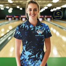 Load image into Gallery viewer, Custom Blue Camo Women Bowling League Shirt, Bowlers Jerseys Bowling Tournament Outfit IPHW10617