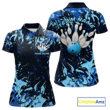 Load image into Gallery viewer, Custom Blue Camo Women Bowling League Shirt, Bowlers Jerseys Bowling Tournament Outfit IPHW10617