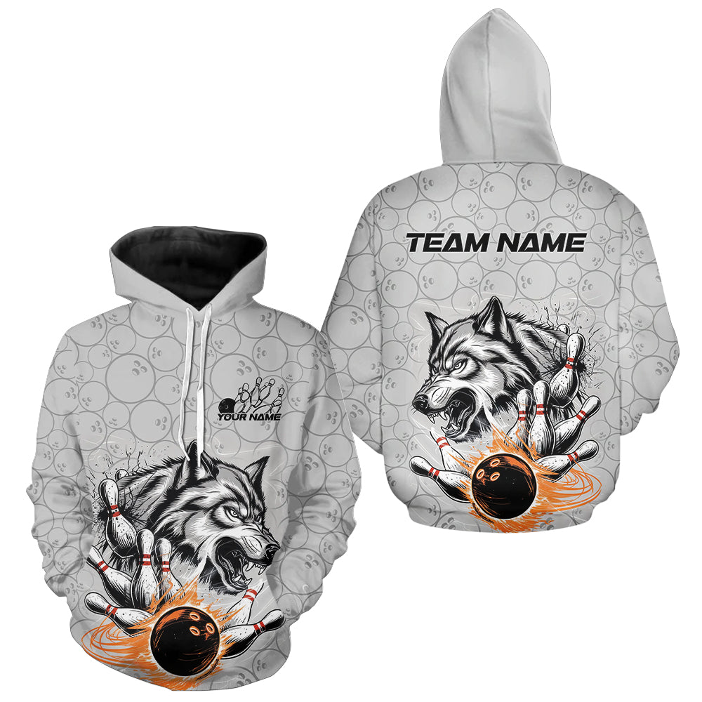 Custom Gray And Red Wolf Bowling Hoodie Shirts For Men And Women, Wolf Bowling TournaMen And Woment Shirt IPHW8717