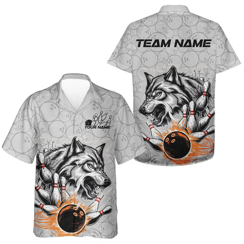 Custom Gray And Red Wolf Bowling Hawaiian Shirts For Men, Wolf Bowling Tournament Shirt IPHW8717