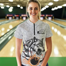 Load image into Gallery viewer, Custom Gray And Red Wolf Bowling Quarter-Zip Shirt For Women, Wolf Bowling Tournament Shirt IPHW8717