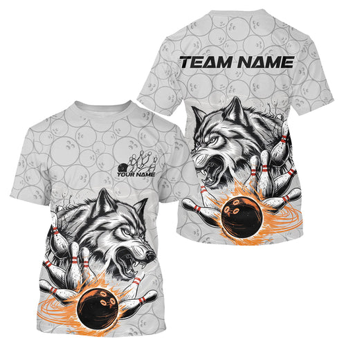 Custom Gray And Red Wolf Bowling T-Shirts For Men, Wolf Bowling Tournament IPHW8717